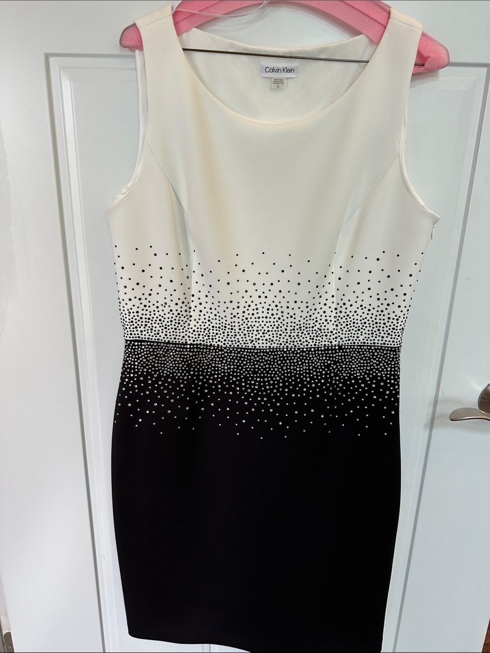 Calvin Klein Cream and Black Sleeveless Sheath Dress with Beaded Ombre 12